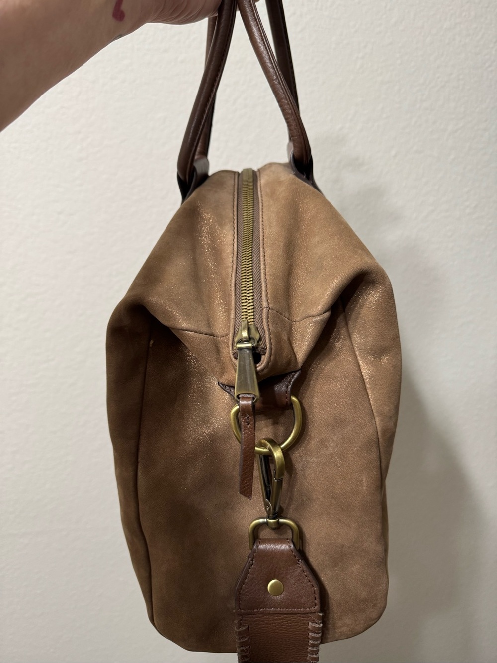 HOBO Original Fringe Accent Suede Shoulder Bag in Taupe and Dark Brown - Picture 7 of 11